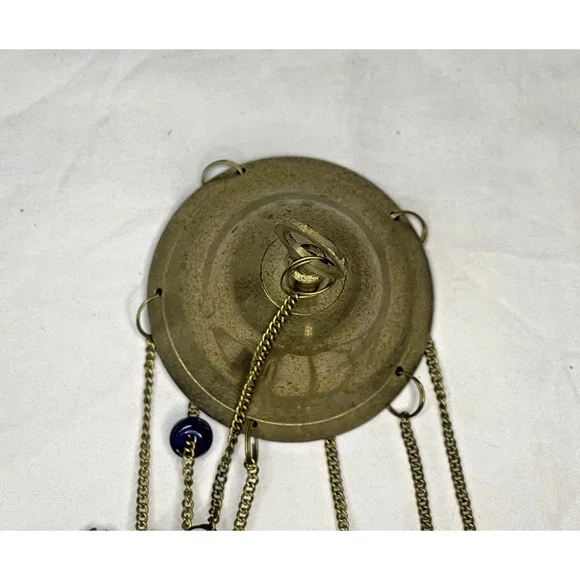 Vintage Dome Hanging Wind Chime Brass Camel Beaded Accents Bohemian Style Decor - Picture 7 of 10